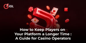 Casino player retention guide banner with magnet, cards, chips, and coins.