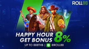 Roll88 Happy Hour promotion offering 8% bonus up to 888 THB